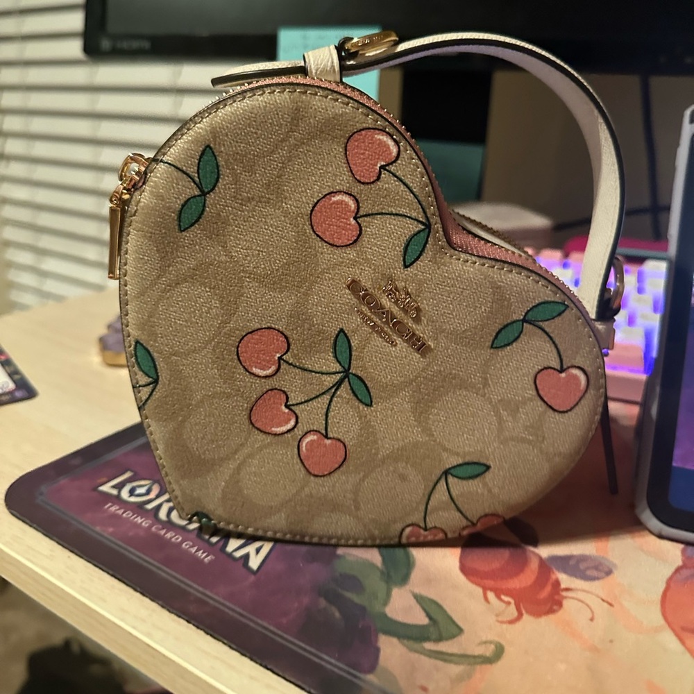 Coach Heart Crossbody Signature Canvas Heart Cherry Print
